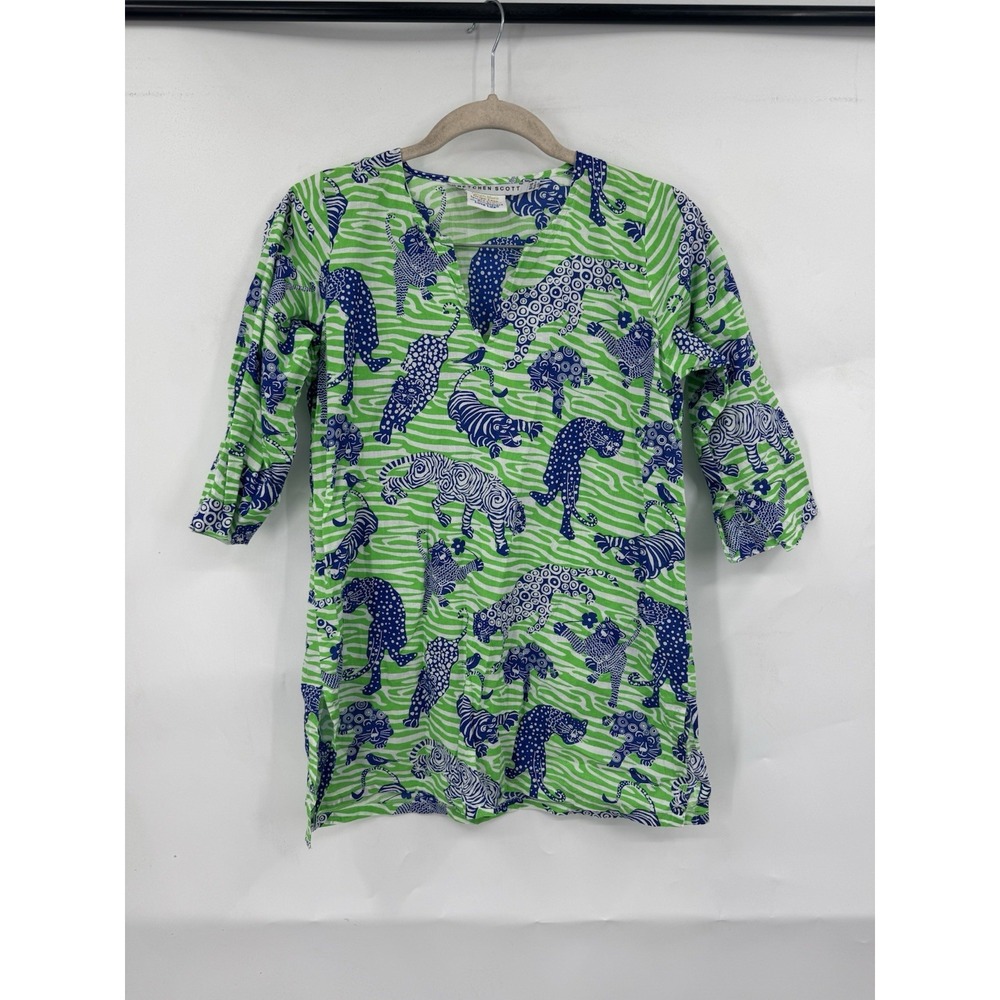 Gretchen Scott Dress Kids 8/10 Green Tiger‎ Print Tunic Spring Easter Preppy